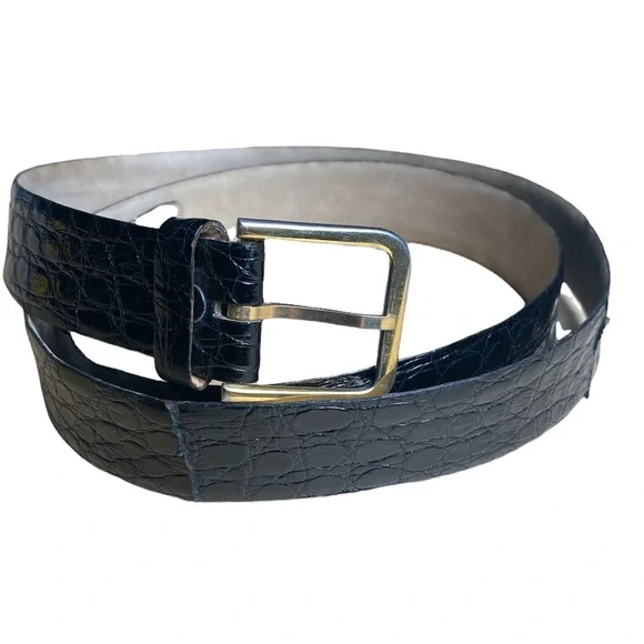 Crocodile belt made in France Sz SM Black Croco Print 1 main image 3